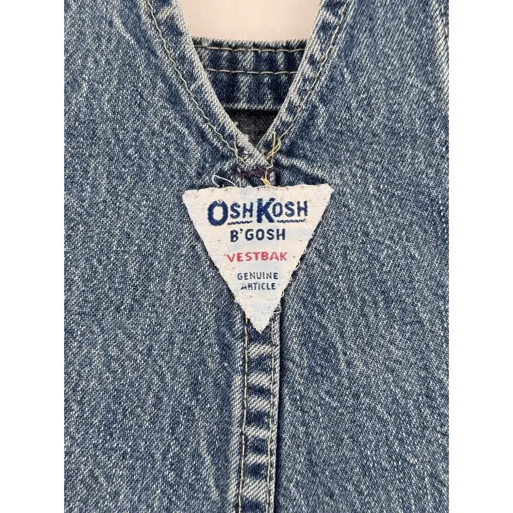 Vtg Oshkosh Overalls Vestback Sz 12m Denim Snap Blue Pockets